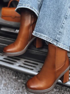 Botki>Dstreet Botki damskie STYLOBOOT na grubym obcasie kamelowe ZY0505