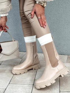 Botki>Dstreet Botki damskie TRUESTEP długie z grubą podeszwą beżowe ZY0533