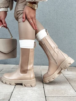 Botki>Dstreet Botki damskie TRUESTEP długie z grubą podeszwą beżowe ZY0533