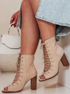 Botki>Dstreet Botki damskie wiązane na obcasie LACIUP beżowe ZY0732