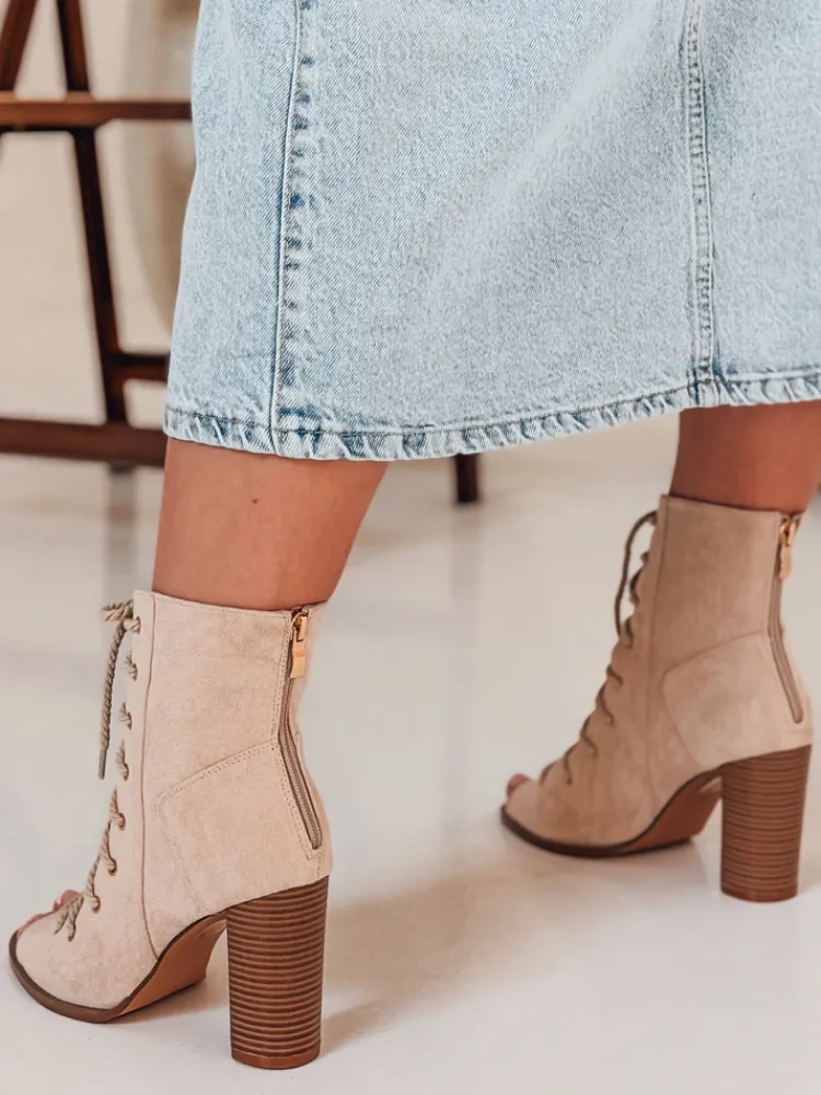 Botki>Dstreet Botki damskie wiązane na obcasie LACIUP beżowe ZY0732