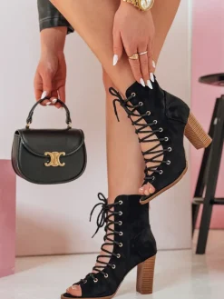 Botki>Dstreet Botki damskie wiązane na obcasie LACIUP czarne ZY0730