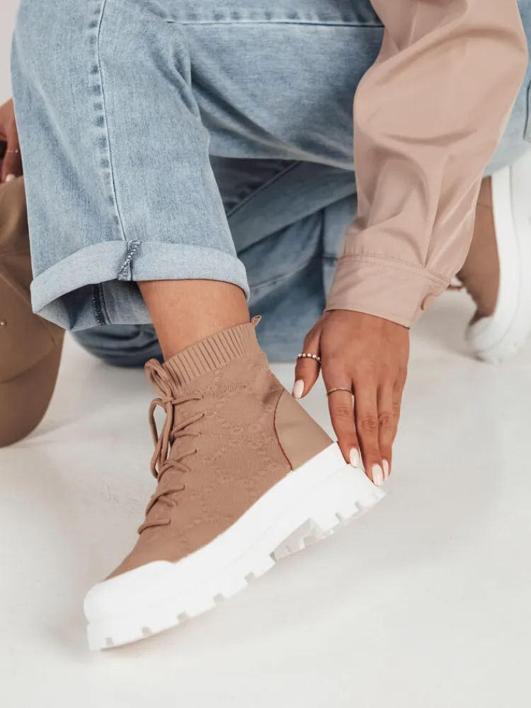 Buty Skarpetkowe>Dstreet Buty damskie skarpetkowe FRELLA beżowe ZY0473