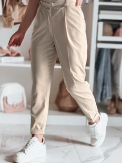 Spodnie Damskie>Dstreet Casualowe spodnie damskie plisowane z paskiem PLISSO beżowe UY2516