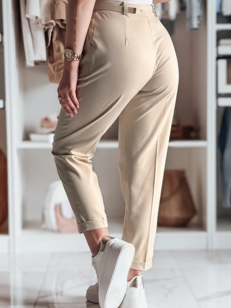 Spodnie Damskie>Dstreet Casualowe spodnie damskie plisowane z paskiem PLISSO beżowe UY2516