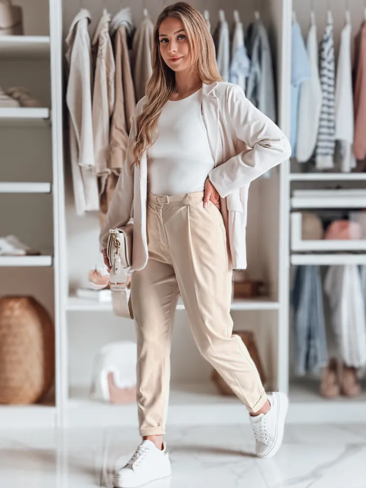 Spodnie Damskie>Dstreet Casualowe spodnie damskie plisowane z paskiem PLISSO beżowe UY2516