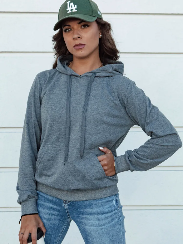 Bluzy Damskie>Dstreet Ciemnoszara damska bluza dresowa z kapturem LARA II BY1334