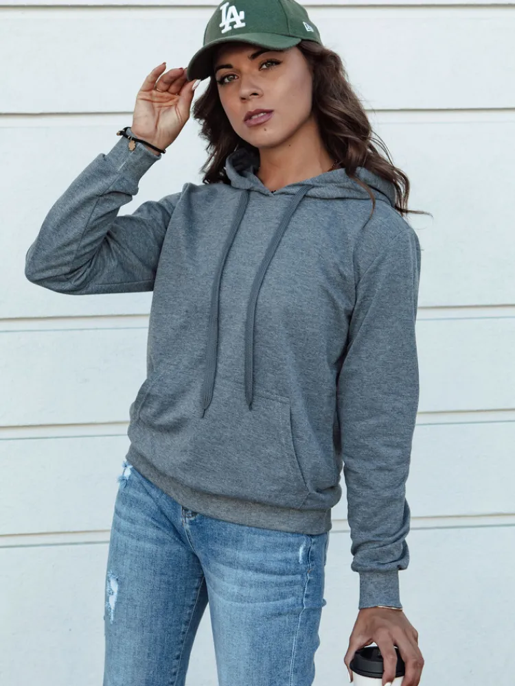 Bluzy Damskie>Dstreet Ciemnoszara damska bluza dresowa z kapturem LARA II BY1334