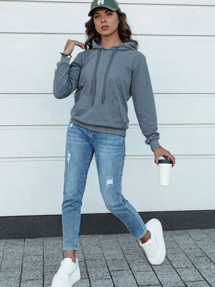 Bluzy Damskie>Dstreet Ciemnoszara damska bluza dresowa z kapturem LARA II BY1334