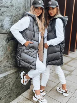 Kamizelki Damskie>Dstreet Ciemnoszara dwustronna kamizelka damska ONADE TY3725