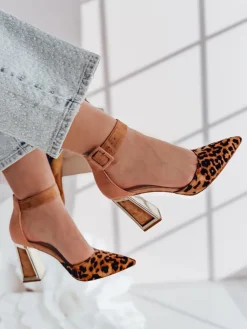 Szpilki>Dstreet Czółenka damskie na wysoki słupku ELEHILL panterka ZY0725