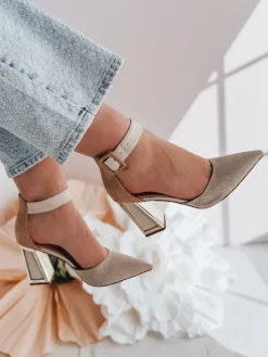 Szpilki>Dstreet Czółenka damskie na wysoki słupku ELEHILL khaki ZY0778