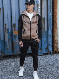 Komplety Dresowe Męskie>Dstreet Dres męski jasnobrązowy AX0793