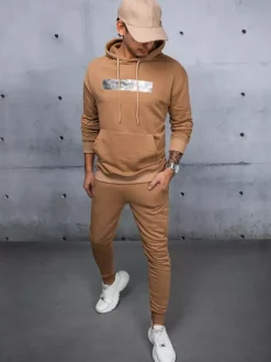 Komplety Dresowe Męskie>Dstreet Dres męski kamelowy AX0696