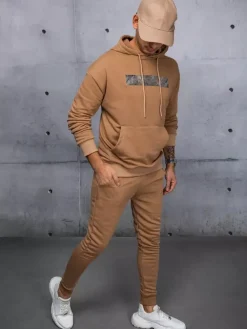 Komplety Dresowe Męskie>Dstreet Dres męski kamelowy AX0696