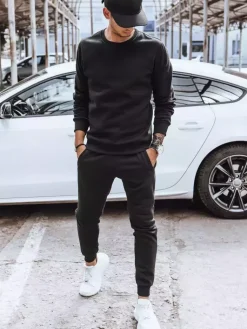 Komplety Dresowe Męskie>Dstreet Dres męski ocieplany czarny AX0606