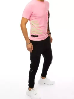 Komplety Dresowe Męskie>Dstreet Dres męski różowo-czarny AX0367