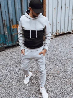 Komplety Dresowe Męskie>Dstreet Dres męski szaro-czarny AX0777