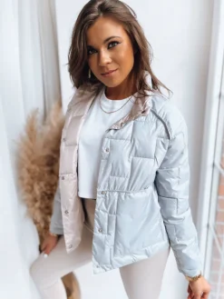 Kurtki Damskie>Dstreet Dwustronna kurtka damska pikowana NATINA jasnoszara TY3618