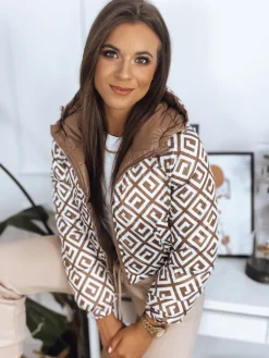 Kurtki Damskie>Dstreet Dwustronna kurtka damska pikowana HERMESI kamelowa TY3007