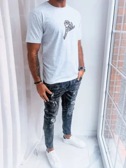 Koszulki Męskie>Dstreet Jasnoszara koszulka męska z nadrukiem RX5282