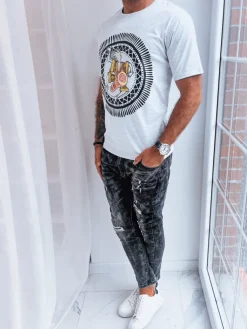 Koszulki Męskie>Dstreet Jasnoszary t-shirt męski z nadrukiem RX5300