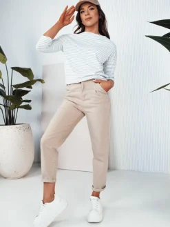 Jeansy Damskie>Dstreet Jeansy damskie z wysokim stanem JOHN PAUL beżowe UY1604