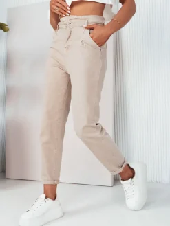 Jeansy Damskie>Dstreet Jeansy damskie z wysokim stanem JOHN PAUL beżowe UY1604