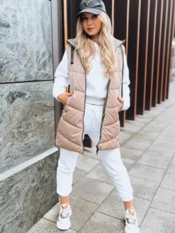 Kamizelki Damskie>Dstreet Kamelowa dwustronna kamizelka damska ONADE TY3726