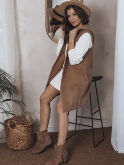 Kamizelki Damskie>Dstreet Kamizelka damska ARTEMI kamelowa TY4104