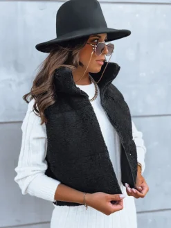 Kożuszki Damskie|Kamizelki Damskie>Dstreet Kamizelka damska baranek BEEWARM czarna TY3845