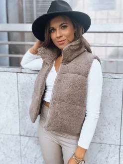 Kożuszki Damskie|Kamizelki Damskie>Dstreet Kamizelka damska baranek BEEWARM kamelowa TY3800