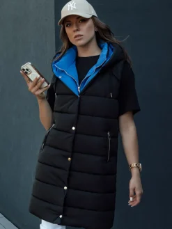 Kamizelki Damskie>Dstreet Kamizelka damska długa pikowana z kapturem CHESTER czarna TY4535