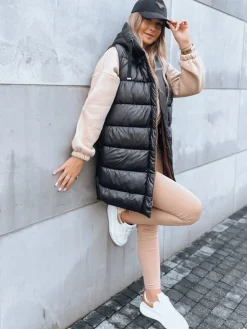 Kamizelki Damskie>Dstreet Kamizelka damska długa pikowana zimowa NOMADNECTAR czarna TY3843