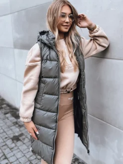 Kamizelki Damskie>Dstreet KAMIZELKA DAMSKA DŁUGA PIKOWANA FAR AWAY ciemnoszara TY3832