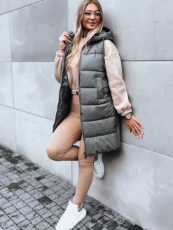 Kamizelki Damskie>Dstreet KAMIZELKA DAMSKA DŁUGA PIKOWANA FAR AWAY ciemnoszara TY3832