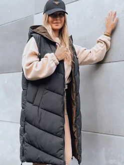 Kamizelki Damskie>Dstreet Kamizelka damska długa pikowana GERIAT czarna TY3838