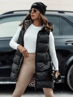 Kamizelki Damskie>Dstreet Kamizelka damska ELEGANCIO przejściowa pikowana z kapturem dwustronna czarna TY4655