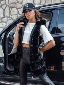 Kamizelki Damskie>Dstreet Kamizelka damska futrzana ASHTON czarna TY4543