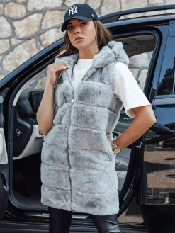 Kamizelki Damskie>Dstreet Kamizelka damska futrzana ASHTON szara TY4545