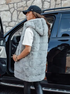 Kamizelki Damskie>Dstreet Kamizelka damska futrzana ASHTON szara TY4545