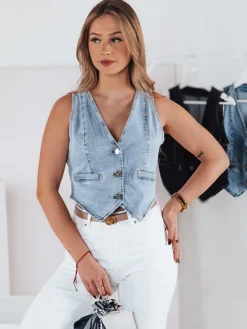 Kamizelki Damskie>Dstreet Kamizelka damska krótka jeansowa BLUEGEM TY4796