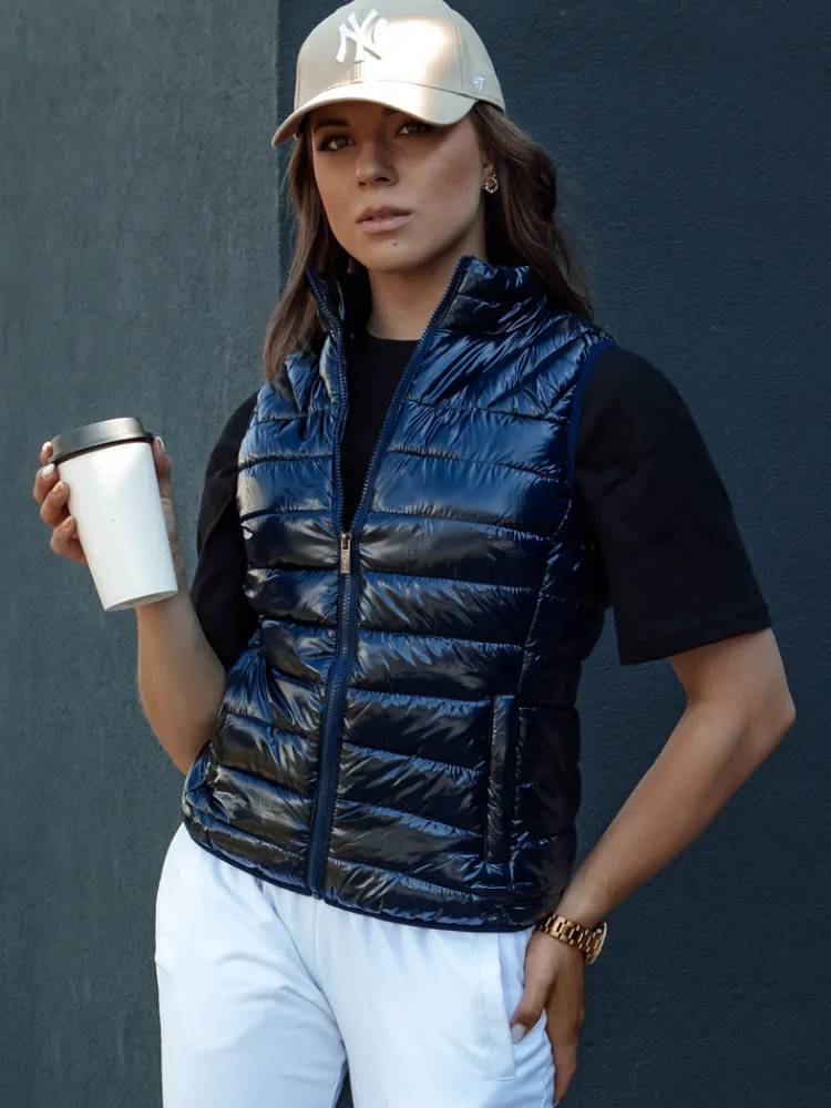 Kamizelki Damskie>Dstreet Kamizelka damska krótka pikowana WIANO granatowa TY4523