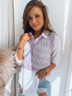 Swetry Damskie>Dstreet Kamizelka damska LANI lila MY1971