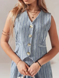 Marynarki Damskie>Dstreet Kamizelka damska LINELIA niebieska PY0134