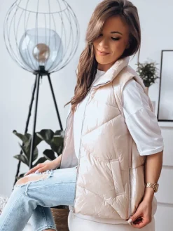 Kamizelki Damskie>Dstreet Kamizelka damska pikowana HOLO beżowa TY3476