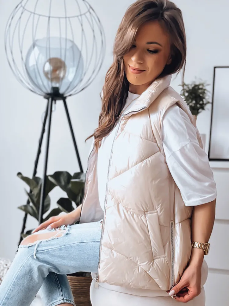 Kamizelki Damskie>Dstreet Kamizelka damska pikowana HOLO beżowa TY3476