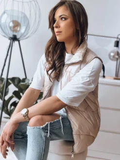 Kamizelki Damskie>Dstreet Kamizelka damska pikowana HOLO beżowa TY3476