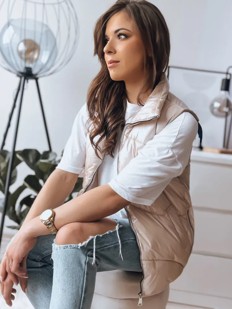 Kamizelki Damskie>Dstreet Kamizelka damska pikowana HOLO beżowa TY3476