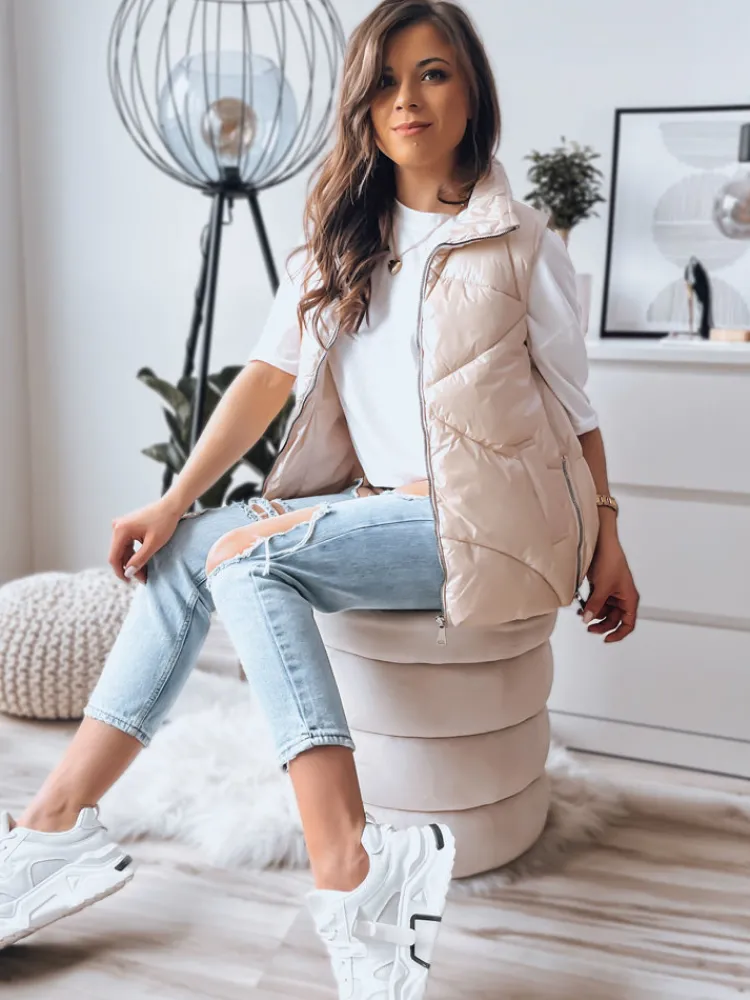 Kamizelki Damskie>Dstreet Kamizelka damska pikowana HOLO beżowa TY3476